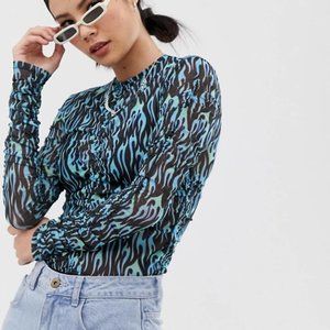 💞 Collusion Blue Flame Long Sleeve  Ruched Top 6
